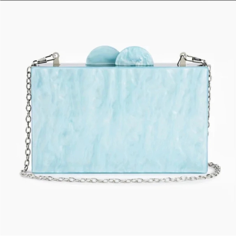 SAM EDELMAN CIRUS #Vacay EVENING BAG CLUTCH ACRYLIC CROSSBODY LT BLUEISH SILVER - Picture 3 of 7